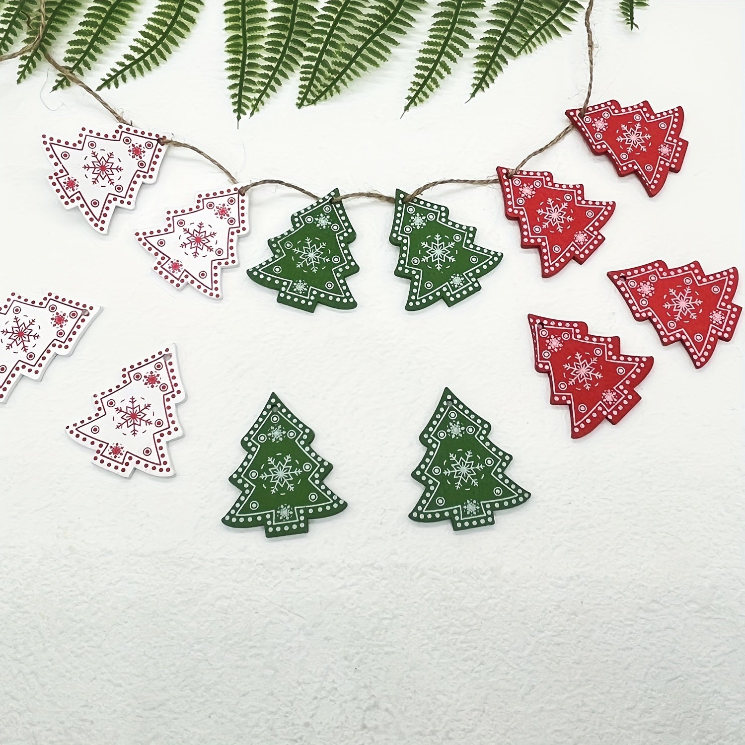 10pcs Christmas Wooden Hangings Ornaments Wooden Slices Snowflake Decorations