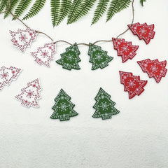 10pcs Christmas Wooden Hangings Ornaments Wooden Slices Snowflake Decorations