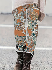 Boho Paisley Floral Print High Rise Plus Size Leggings