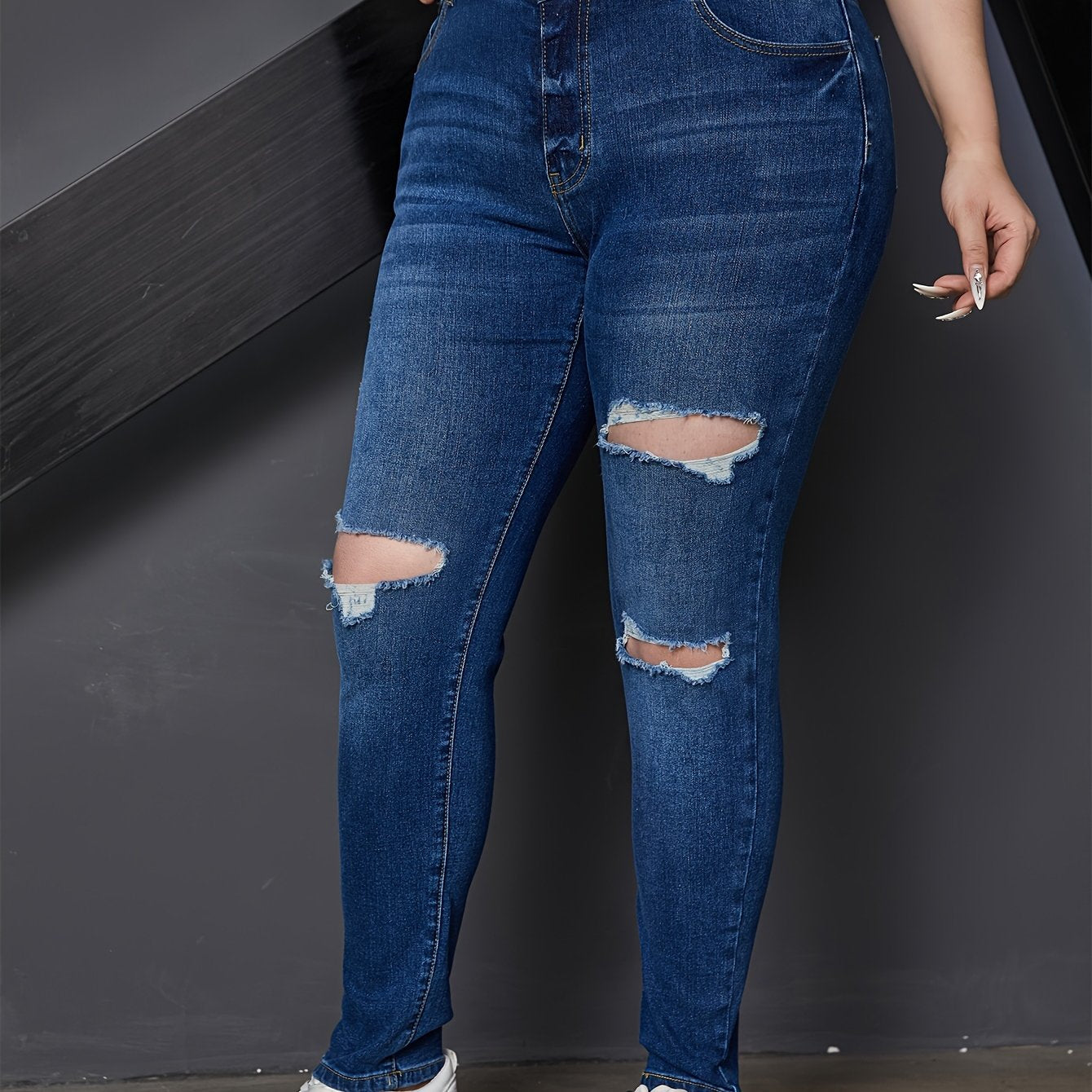 Ripped Button Up Stretch Skinny Jeans