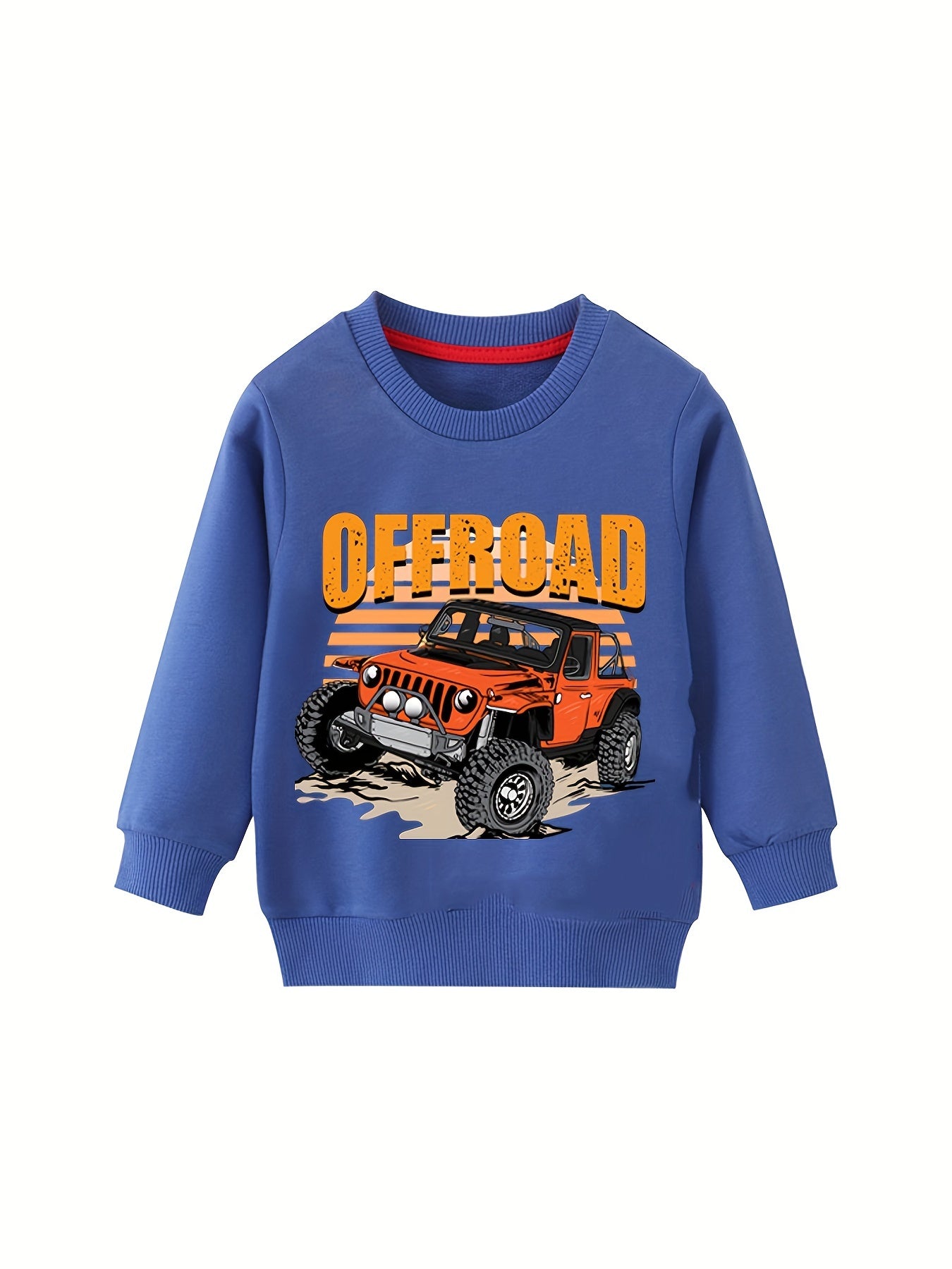 Boys' Cartoon Vehicles Print Hoodie Long Sleeve Top Pullover