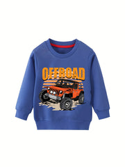Boys' Cartoon Vehicles Print Hoodie Long Sleeve Top Pullover