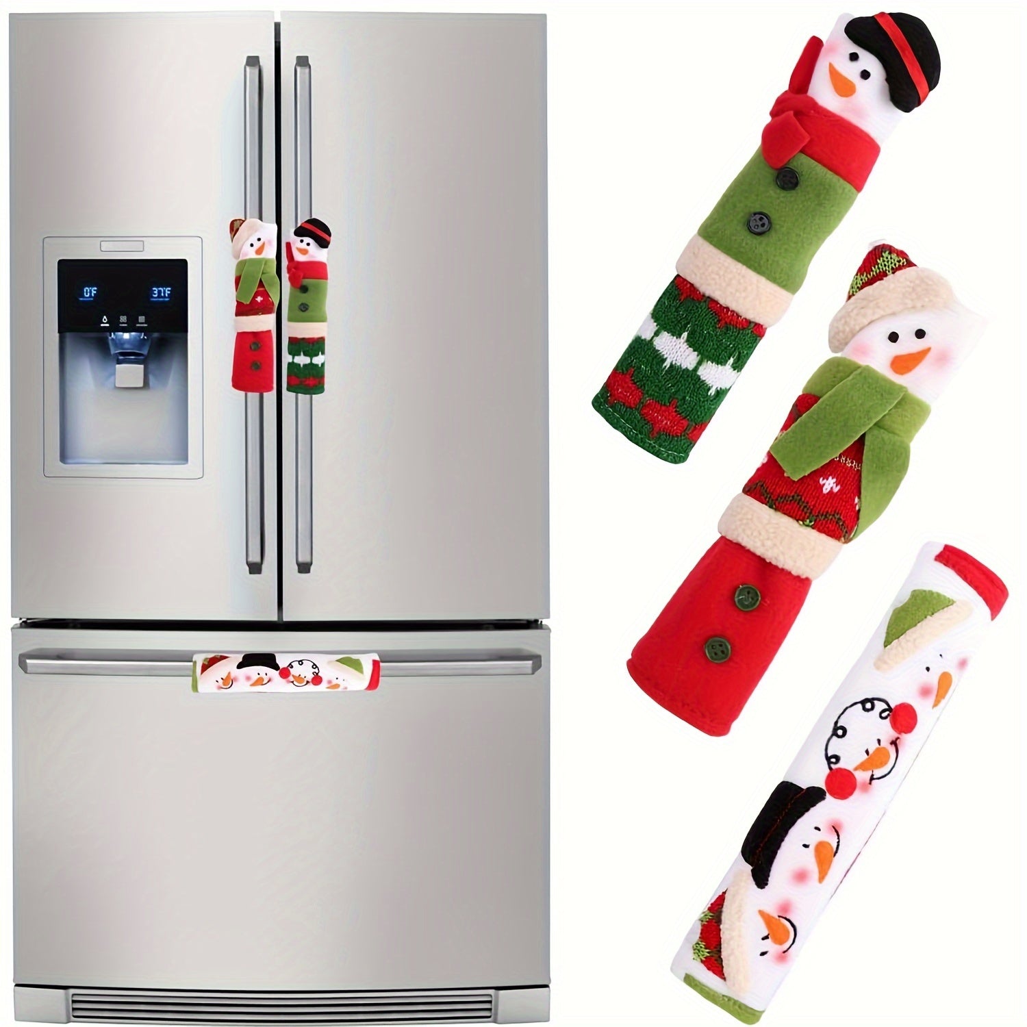 3pcs Snowman Christmas Fridge Handle Covers Kitchen Appliance Protector