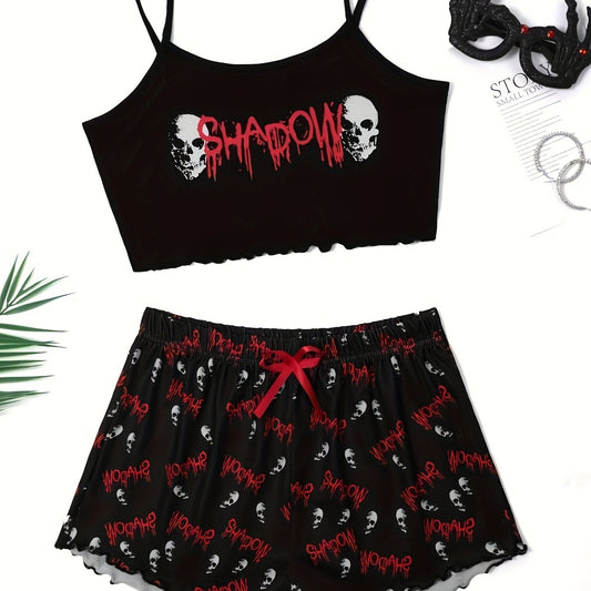 Gothic Skull & Letter Print Pajama Set
