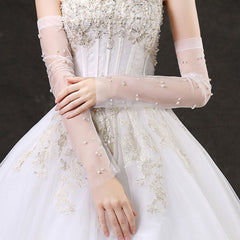 Bridal Lace Gloves Beaded Half Finger Wedding Sleeve Covers