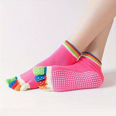 Colorful Split Non Slip Yoga Socks Silicone Grip Sweat Absorption Short Tube