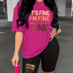 Letter Print Matching Two piece Set Casual Short Sleeve T shirt & Skinny Shorts