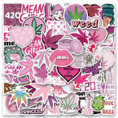 60pcs Pink Leaf & Cannabis Vinyl Stickers for Laptops Water Bottles Cars
