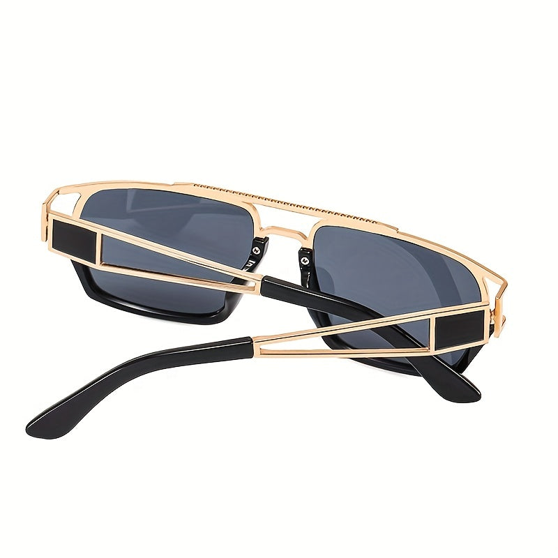 Men's Half Frame Double Beam Sunglasses Retro Cut out Mirror Leg Glasses