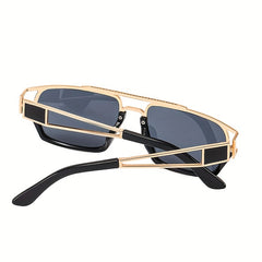Men's Half Frame Double Beam Sunglasses Retro Cut out Mirror Leg Glasses