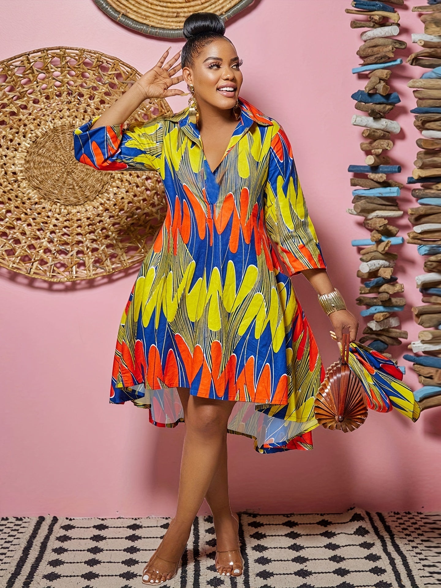 Leopard Half Sleeve V Neck Stretch Dress