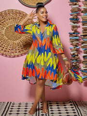 Leopard Half Sleeve V Neck Stretch Dress