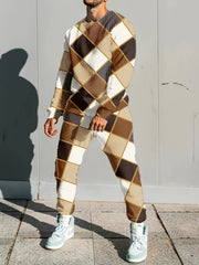 Block Print Men's 2Pc Outfit Sweatshirt & Sports Trousers Men's Casual Wear