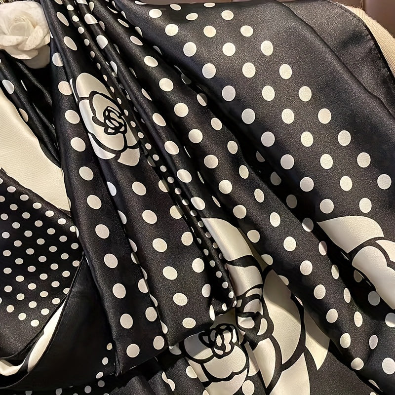 Silk Polka Dot Scarf Shawl Windproof Travel Headscarf