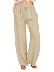 Drawstring Wide Leg Pants Solid Palazzo Pants Women's Clothing