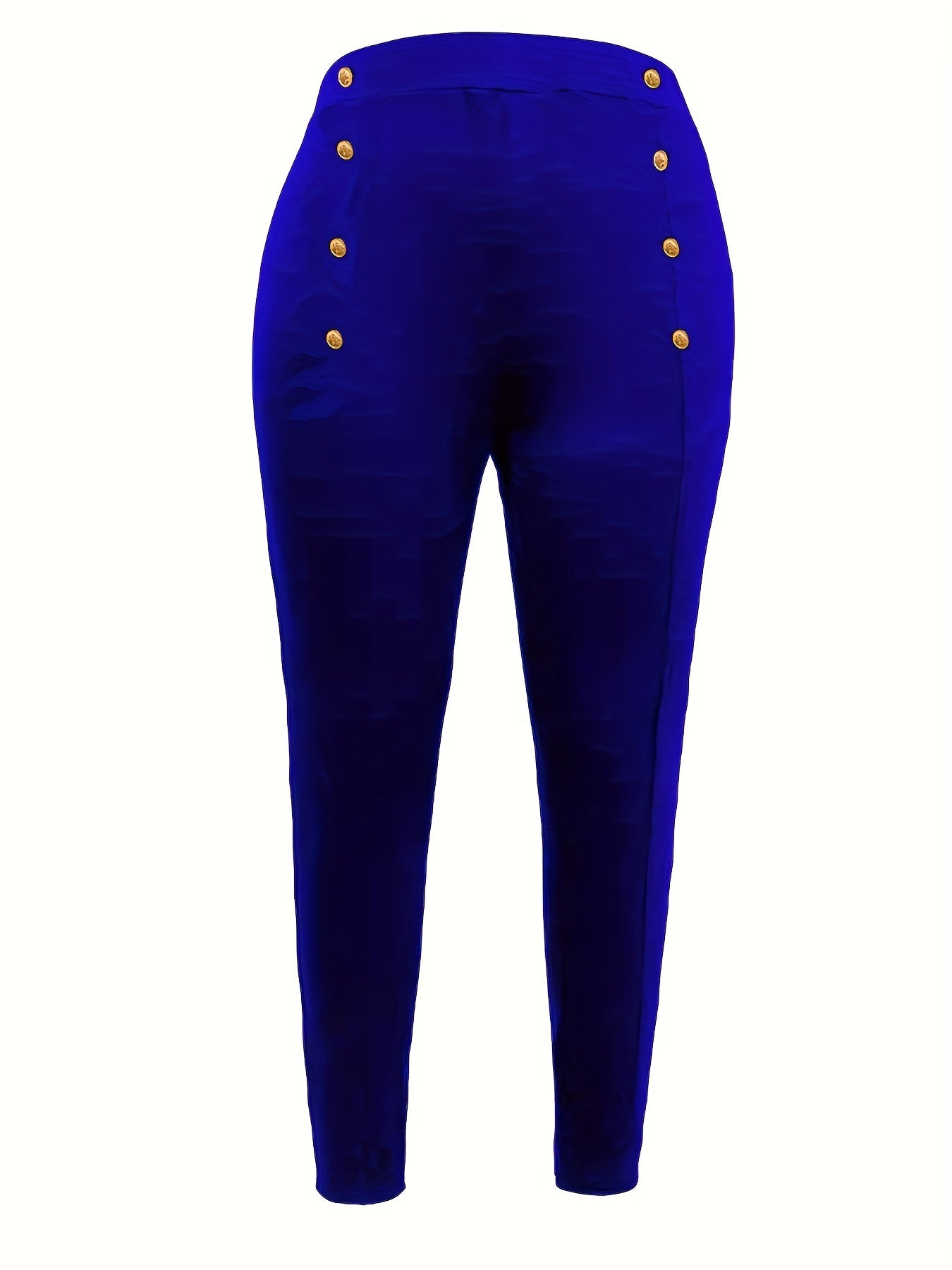 Casual Leggings Women's Plus Solid Button Decor High Rise Leggings