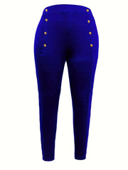 Casual Leggings Women's Plus Solid Button Decor High Rise Leggings
