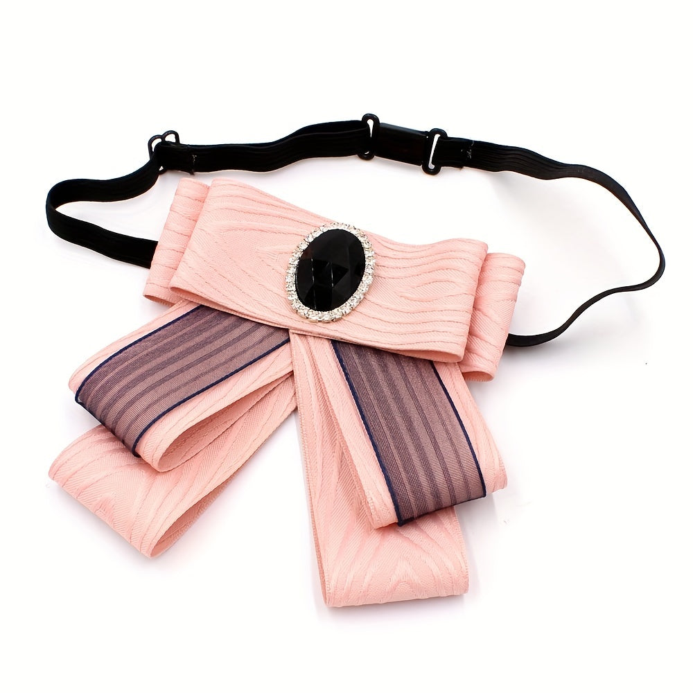 Striped Pattern Crystal Bow Tie for Women