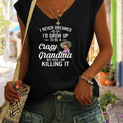 Crazy Grandma Print Top Summer Casual Top Women's Clothing