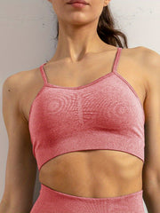 Yoga Sports Set: Solid Pleated Front Sports Bra, Crop Top, Leggings