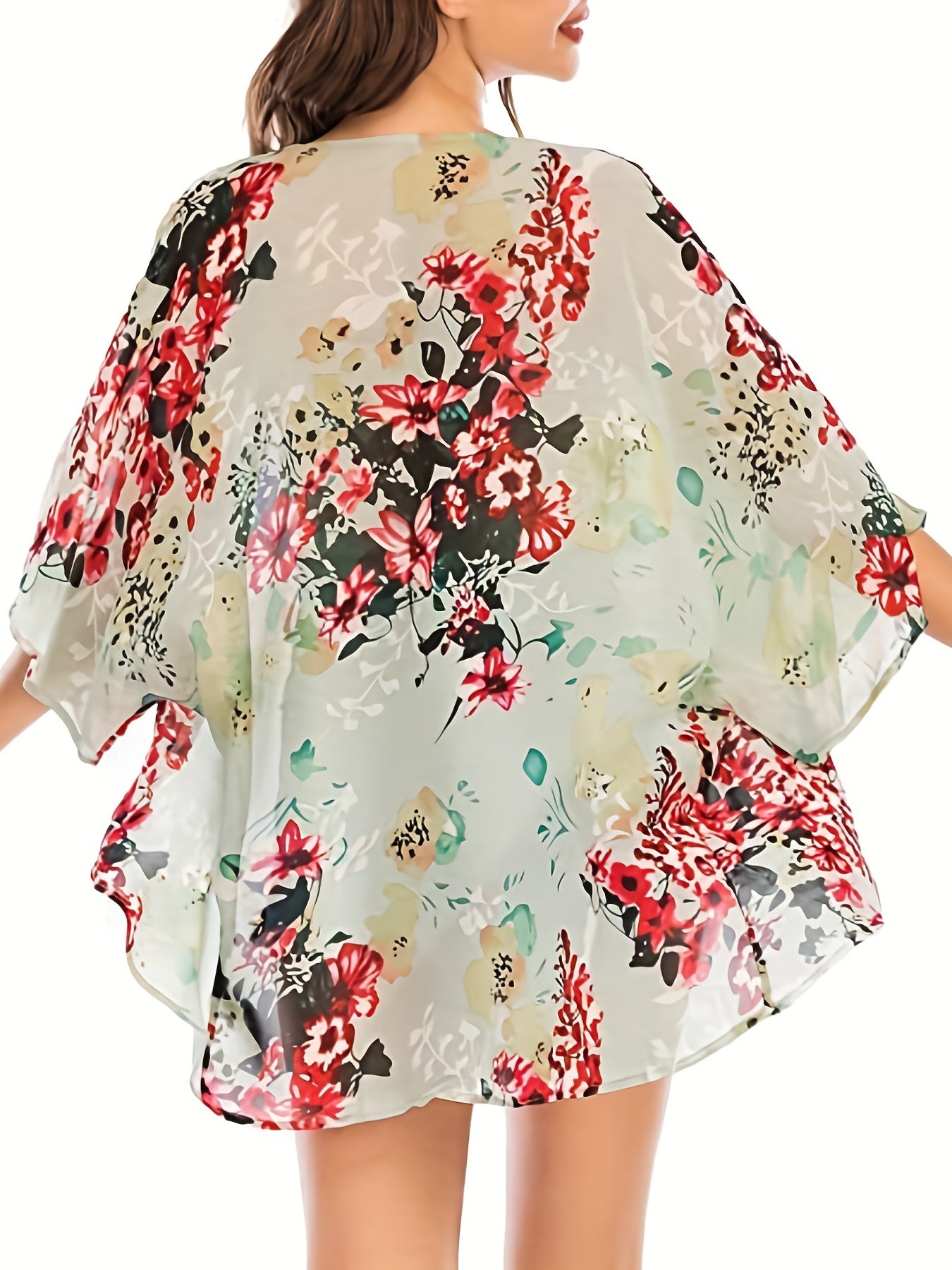Floral Print Cover Up Shirt V Neck Loose Fit Semi Sheer Cover Up Shirt