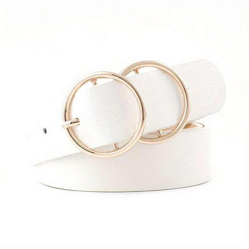 Double Ring Buckle Vintage Belt Solid PU Leather Waistband for Women