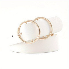 Double Ring Buckle Vintage Belt Solid PU Leather Waistband for Women