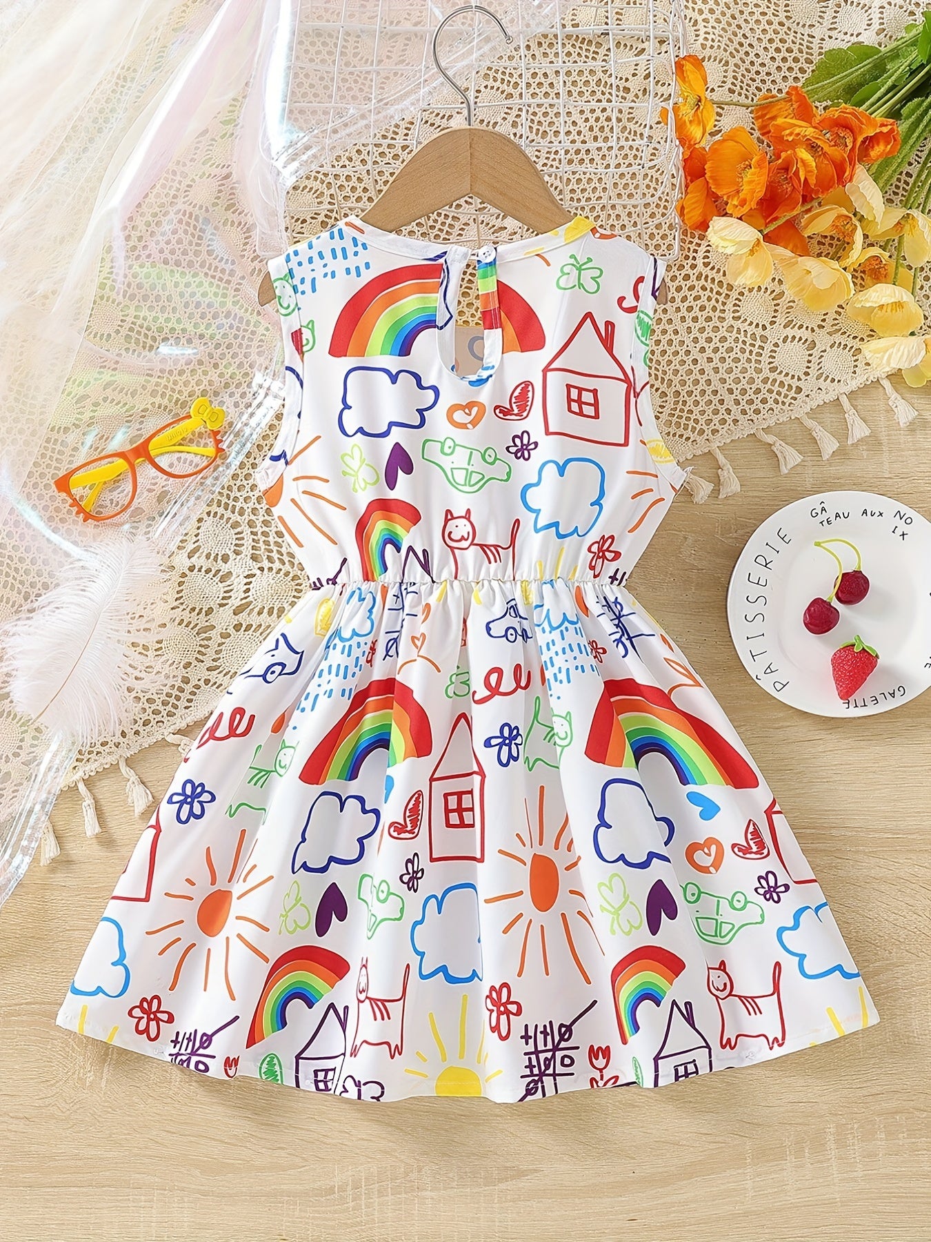 Toddler Kid Girls' Weather Pattern Doll Collar Sleeveless Dress