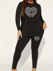 Heart & Cross Print Long Sleeve Top & Leggings Set