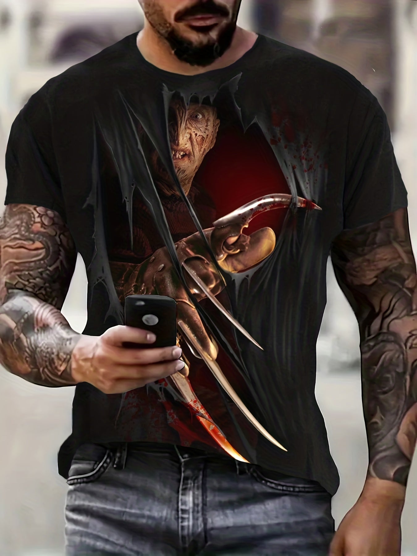 Men's Horror Pattern Print Short Sleeve T-shirt