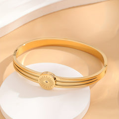 Golden Stainless Steel Bracelets with Rhinestone Eye Pattern