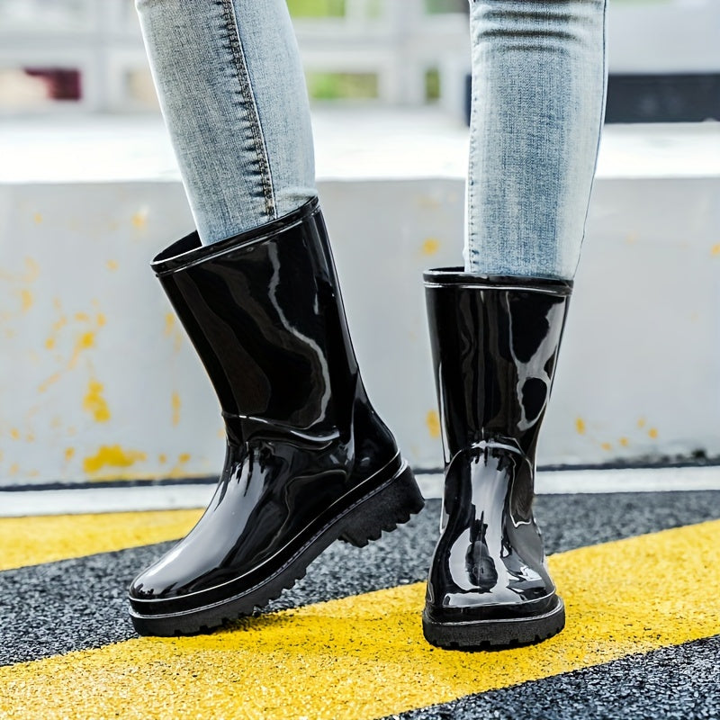 Women's Waterproof Rain Boots Anti slip Chunky Heeled Outdoor Work Boots