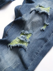 Mens Slim Fit Ripped Jeans Street Style Stretch Denim Pants