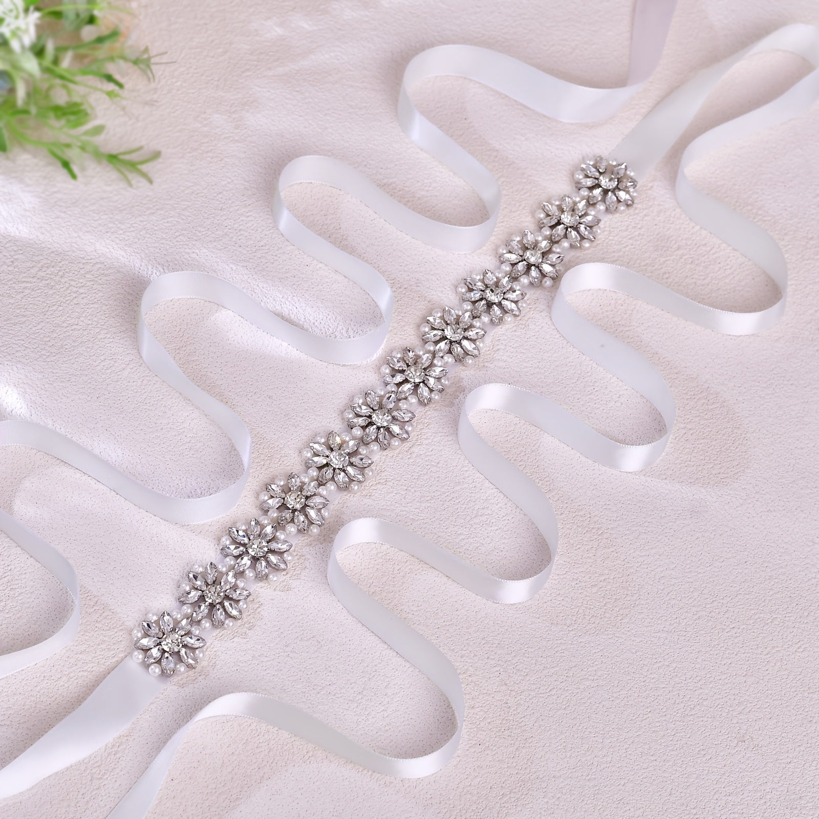 Bridal Sash with Pearls & Rhinestones Waist Belt for Weddings