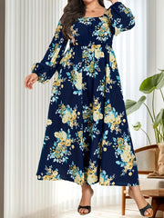 Floral Lantern Sleeve Maxi Dress Nipped Waist