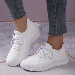 Women's Breathable Knit Sneakers Low Top Lace Up Shoes