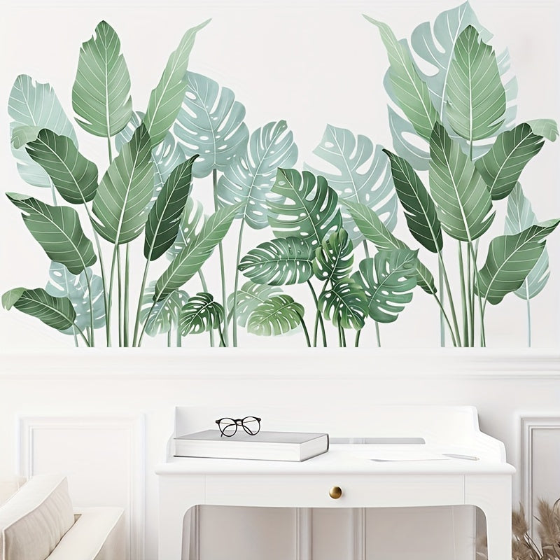 2pcs Tropical Green Plant Leaves Wall Stickers Bedroom Decorative Pvc Removable
