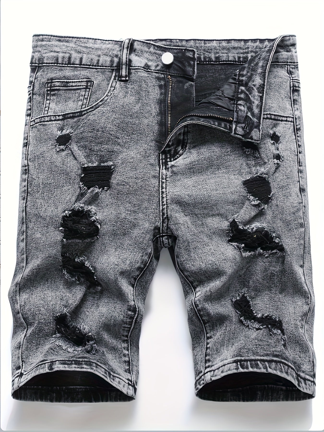 Men's Distressed Denim Shorts Medium Stretch Casual Street Style