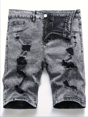 Men's Distressed Denim Shorts Medium Stretch Casual Street Style