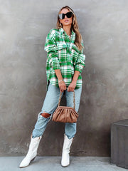 Plaid Button Front Jacket Casual Lapel Long Sleeve Jacket