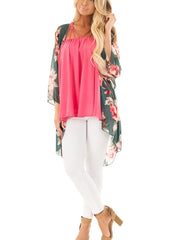 Floral Print Cover Up Shirt V Neck Loose Fit Semi Sheer Long Sleeves