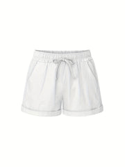 Solid Drawstring Elastic Waist Shorts Plus Size