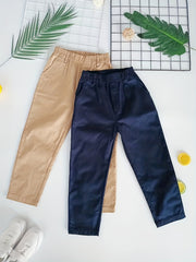 2pcs Boys Solid Loose Cargo Pants Elastic Waist Jogger Pants With Pocket