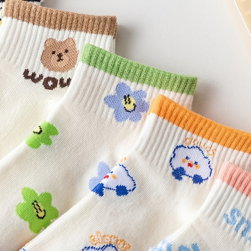5 Pairs Cartoon Print Short Socks Low Cut Ankle Socks Women's Stockings