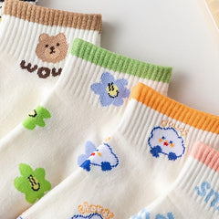 5 Pairs Cartoon Print Short Socks Low Cut Ankle Socks Women's Stockings