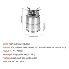 Portable Folding Wood Stove for Camping Stainless Steel Burner