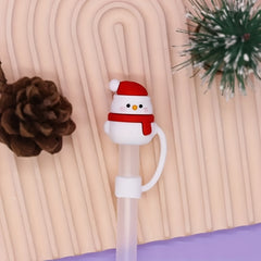 5pcs Christmas Cartoon Straw Covers, Reusable Dustproof Stoppers