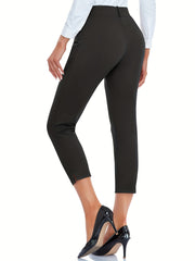 Casual Cropped Pants Stretch Straight Leg Yoga Golf Pants With Pockets