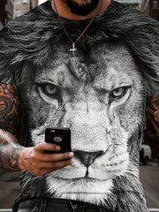 3D Lion Print T-Shirt for Men, Crew Neck Tee for Summer