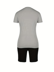 Two Piece Tee & Shorts Outfit Crew Neck T Shirt & Biker Shorts Set